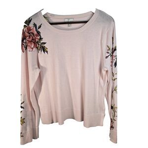 Joie Pink Floral Crew Neck Sweater